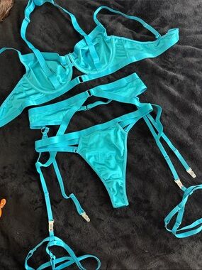 Turquoise Strappy Lingerie Set - Women Intimates